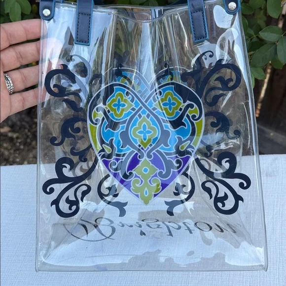 BRIGHTON SUMMER HEART Clear Plastic Navy Leather Straps Tote Purse.💙 - Picture 3 of 17